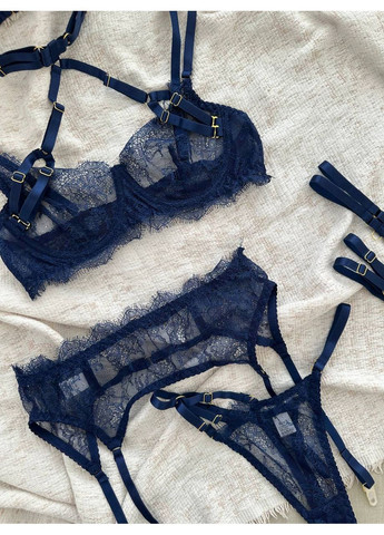 Синий балконет комплект женского белья | нежный кружевной, синее соблазнение Vital-Textile с косточками полиэстер, эластан