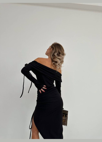 Черное женское платье миди в рубчик цвет черный р.42/44 448759 New Trend