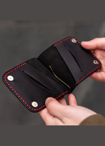 Шкіряний затиск для купюр Prime на магнітних кнопках колір чорний з червоною ниткою SD Leather (267230683)