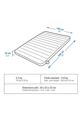 Надувной Матрас для Кемпинга Двухместный 200 x 140 x 16 см Air Comfort Quechua (335052906)