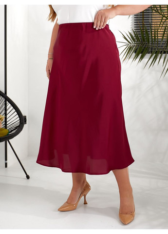 Бордовая праздничный, коктейльный, повседневная, вечерний, офисная, кэжуал однотонная женская шелковая юбка No Brand клешированная