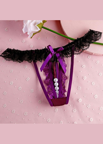 Еротичні Трусики Стрінги Жіночі з вирізом чорні з фіолетовим Розмір M - L China (317747394)