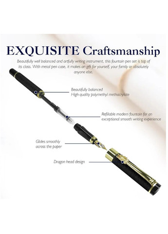 Подарункова чорнильна ручка перова чорна з латунним ковпачком, металевим корпусом та візерунком крокодила 0.5 мм No Brand (362682302)