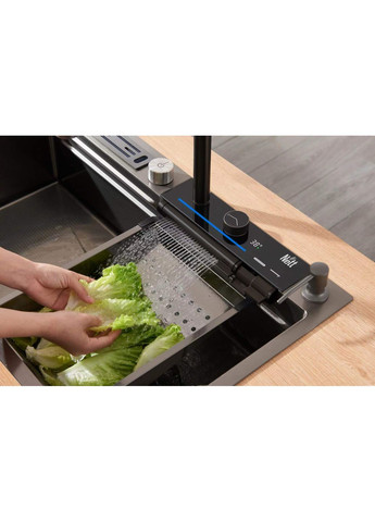 Кухонний змішувач чорний з водопадом/висувною лійкою нержавіючий OB-38 Nett (369475020)