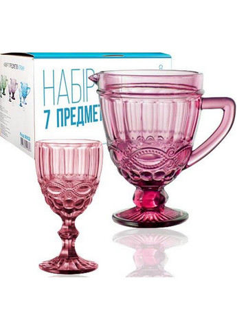 Набор для напитков Elodia "Винтаж" 6 фужеров и кувшин, розовое стекло S&T (279314984)