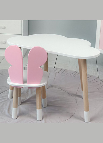 Дитячий білий столик хмарка і стілець метелик рожевий. Білий столик дитячий No Brand (361259118)