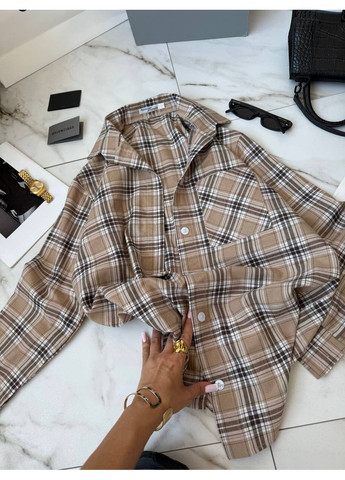 Бежевая повседневный рубашка в клетку Гермес с длинным рукавом