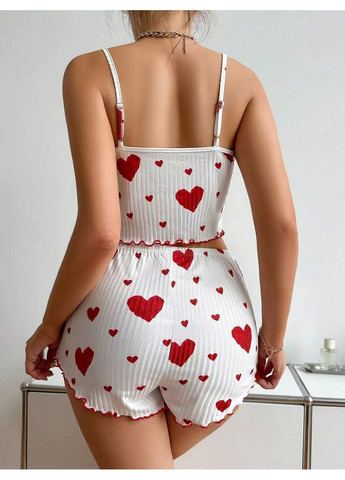 Белый летний пижама женская летняя в рубчик сердечка l белая (pzser-l) No Brand