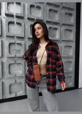 Оранжевая повседневный рубашка в клетку Гермес с длинным рукавом