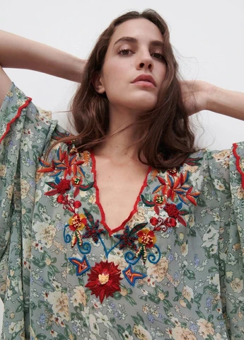 Зелена сукня-туніка вишита Zara