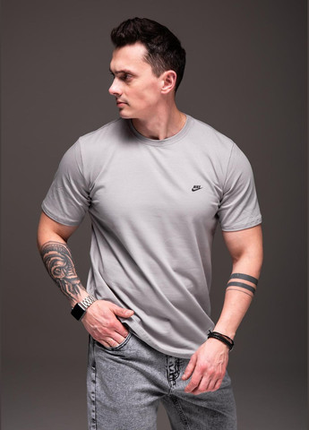 Сіра футболка чоловіча сіра бавовна з коротким рукавом No Brand