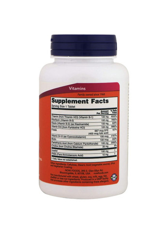 Комплекс вітамінів групи B 100 Sustained Release B-100 100 таб Now Foods (357343142)