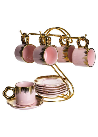 Набор чашек для кофе на металлической подставке 6 (шт) по 100 (мл) подарочный сервиз кофе набор чашек Розовый с золотом FM-48 Jooki (370368341)