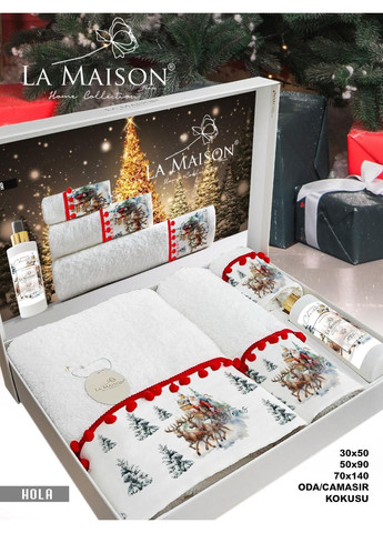 Подарочный набор полотенец La Maison, 3 шт. с ароматом Hola No Brand новогодний белый