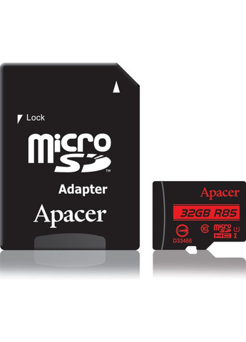 Карточка памяти microSDHC 32 ГБ 85 Мбайт в сек + адаптер AP32GMCSH10U5R Apacer (276714132)