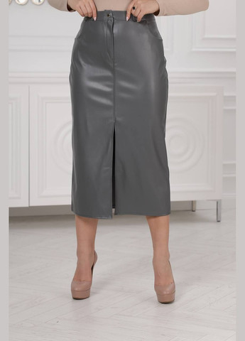 Серое женская юбка из эко-кожи цвет серый р.50/52 446877 New Trend