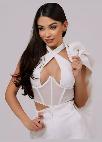 Женский корсетный топ Persephone с завязками на шее топ бюстье со вставками из сеточки No Brand Жіночий корсетний топ (335870191)