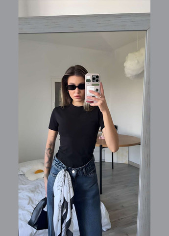 Жіноча літня бавовняна базова футболка в стилі скімс класична однотонна блакитна Україна - (339402899)