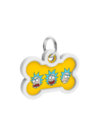 Адресник для собак і котів металевий Smart ID з QR паспортом, малюнок "Рік та Морті 3", кістка, Д 40 мм, Ш 38 мм WAUDOG (365061864)