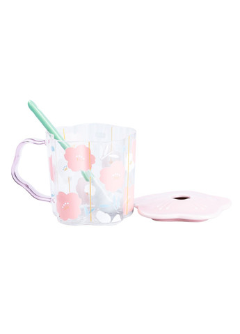 Чашка детская с принтом и крышкой с ложкой, розовый No Brand HP7213P (298915751)