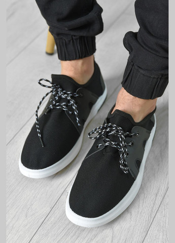 Чорні Осінні кросівки чоловічі чорного кольору на шнурівці текстиль Let's Shop