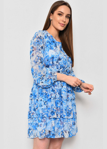 Блакитна кежуал сукня жіноча шифонова блакитного кольору з квітковим принтом балон Let's Shop з квітковим принтом