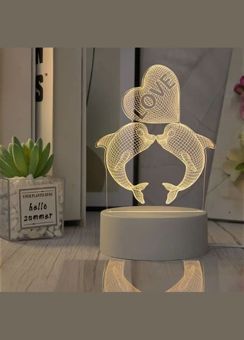 Настільний 3D LED нічник T2, White (дельфіни з серцем) VHG (334305190)