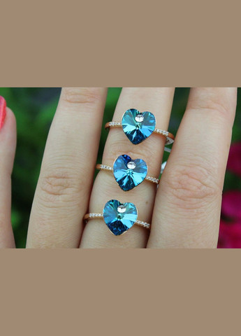 Кільце сердечко Сваровскі блакитне хамелеон р 16 золотисте Xuping Jewelry (316607107)
