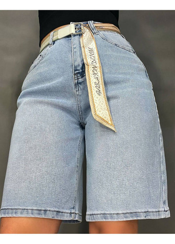 Шорты женские джинсовые 4059 бермуды удлинённые с поясом-платком голубые Vindasion (330120375)
