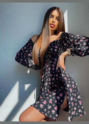 Черное повседневный женское платье No Brand с цветочным принтом