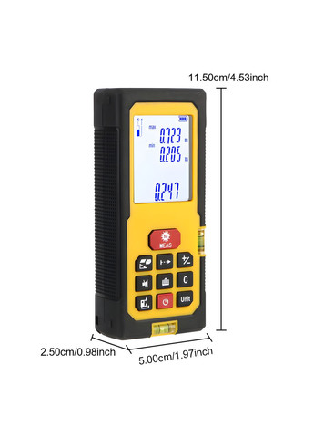 Лазерный дальномер 50 м с точным измерением расстояния площади и объема на батарейках жёлтый No Brand (335379122)