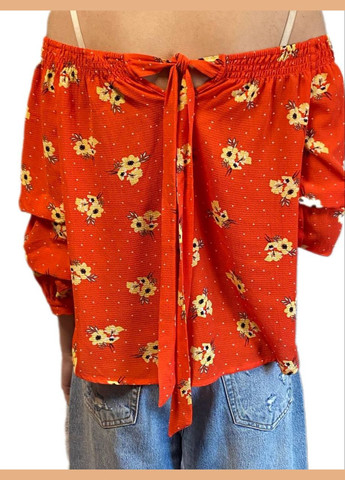 Красная летняя блузка с открытыми плечами Fashion Club