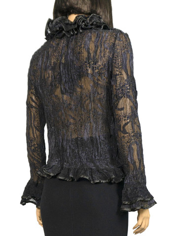 Черная демисезонная женская блуза из органзы с баской lw-116680-13 черный Lowett