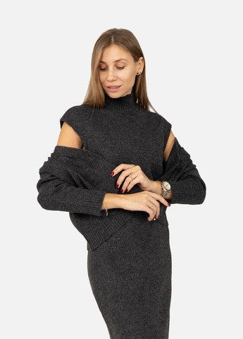 Темно-серое женский комплект платье и кардиган цвет темно-серый cb-00262651 New Level
