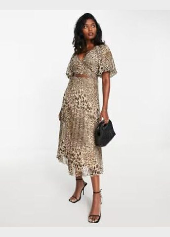 Бежевое коктейльное платье Asos леопардовый