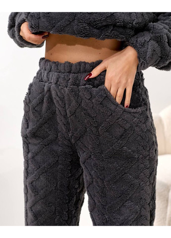 Серая зимняя мохровая пижама No Brand