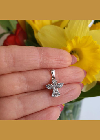 Підвіс срібний янголятко з розсипом білих фіанітів Каштан (342335020)