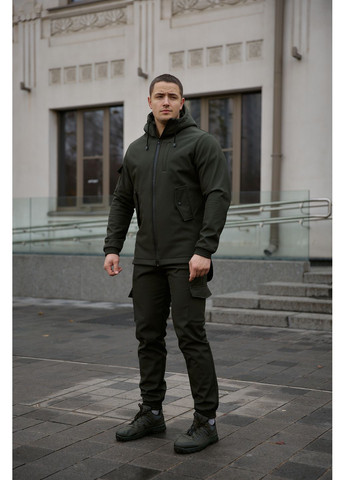 Оливковый (хаки) демисезонный стильный мужской костюм No Brand