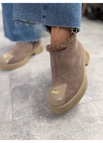 Зимние стильные женские ботинки No Brand без декора из натуральной замши