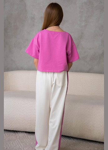 Рожевий літній комплект "бантики" з рожевою футболкою брючний IRmAS оверсайз