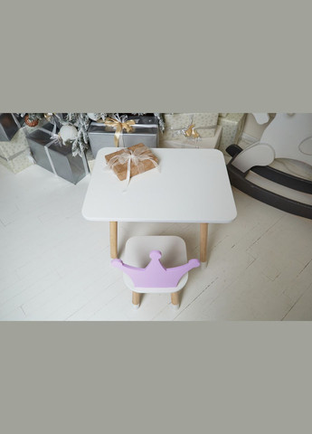 Дитячий прямокутний стіл і стільчик фіолетова корона. Столик для ігор, уроків, їжі. Білий столик No Brand (323223310)