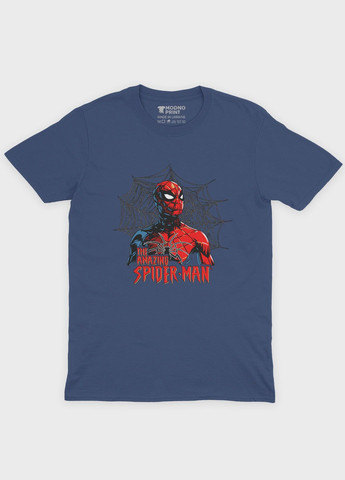 Темно-синяя летняя мужская футболка с принтом супергероя - человек-паук (ts001-1-nav-006-014-057-f) Modno