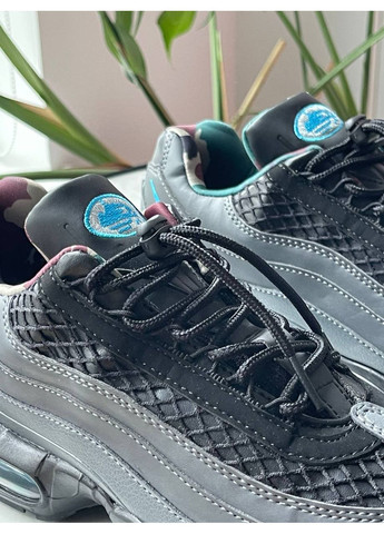 Темно-серые всесезонные кроссовки мужские nike air max 95 sp corteiz aegean storm gray black | найк аир макс 95 сп серые черные No Brand