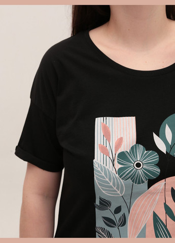 Жіноча футболка чорна пряма з принтом MDG Пряма - (323202293)