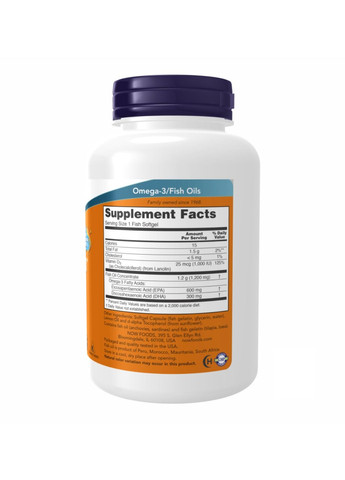 Ультра омега-3 з вітаміном Д-3 - 180 м'яких капсул з рибного желатину Now Foods (327302420)