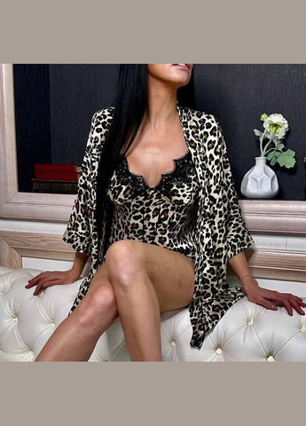 Нічна сорочка з халатом (комплект пеньюар+халат) _леопардовий Ghazel (330223510)