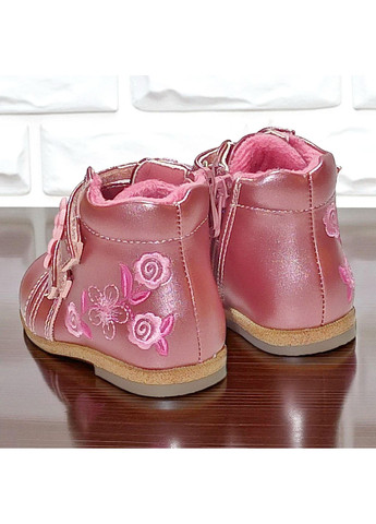 Розовые повседневные осенние утепленные ортопедические демисезонные ботинки на флисе липучках для девочки казка L&D