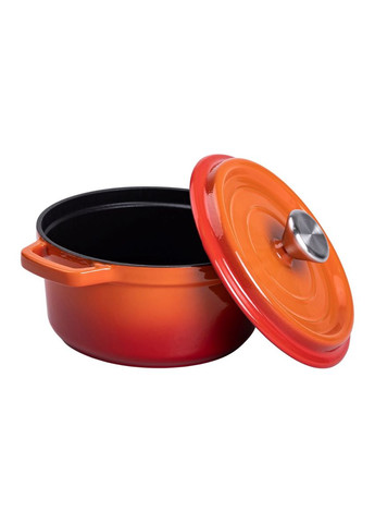Каструля чавунна емальована 2 л з кришкою Ø20 см Помаранчева No Brand (362455950)