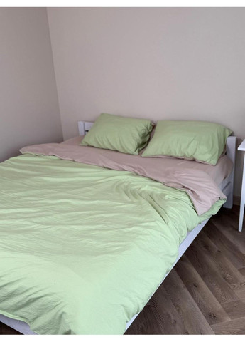 Постільна білизна з резинкою Зелений з Беж, сатин Двухспальний розмір, наволочки 50/70 No Brand (364220208)