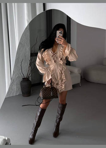 Бежевое праздничный, вечернее женское приталенное платье креп жатка No Brand